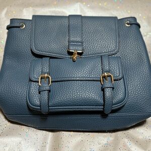 Elegant Blue soft pebbled Leather Women's backpack